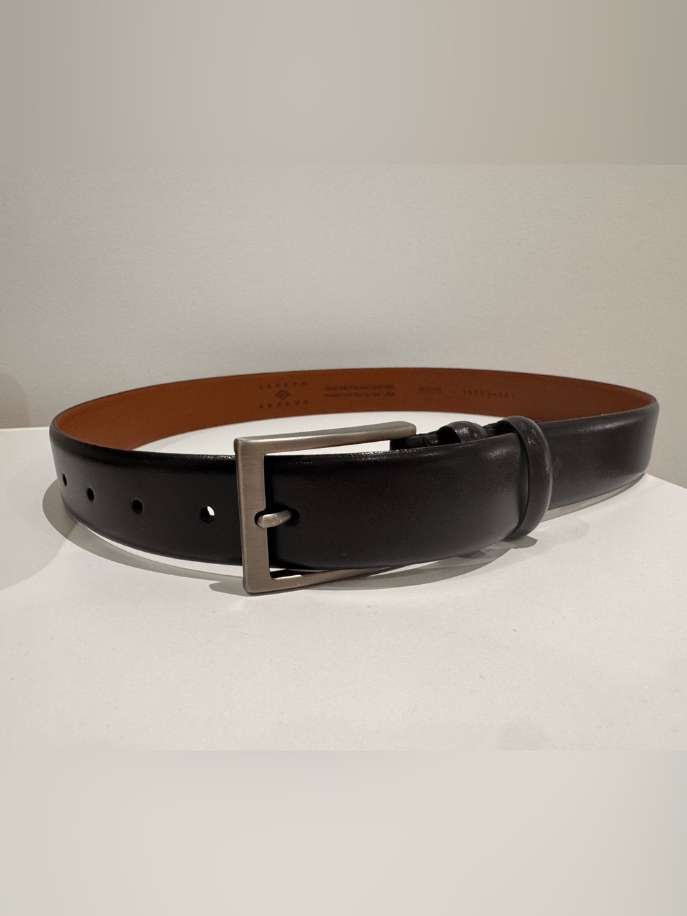 Joseph Abboud Black Leather Belt with Brushed Silver Buckle